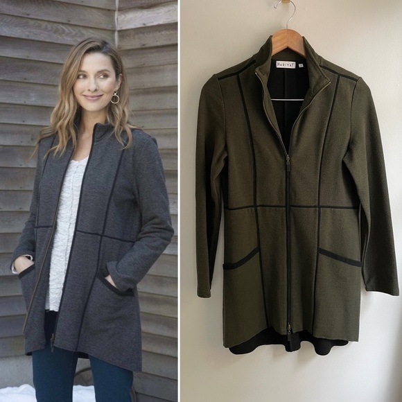 Habitat Shaped Felt Car Coat Zip Up Longline Jacket in Forest Green, 62324, XS - Picture 1 of 9